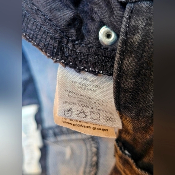 Peach Love California Distressed Black Fringe Gray Denim Flare Stretchy Jeans L - Picture 12 of 13